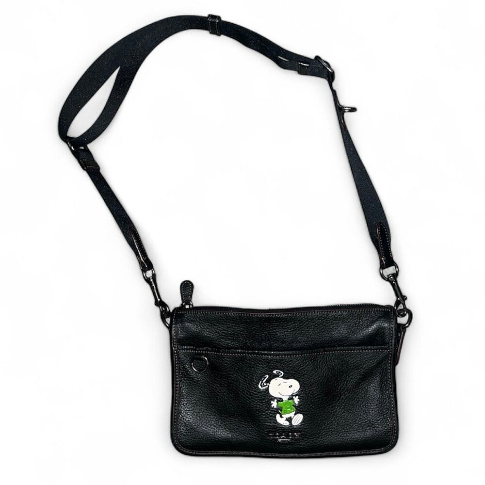 COACH x PEANUTS Black Heritage Convertible Crossbody with Snoopy Motif - Picture 1 of 12